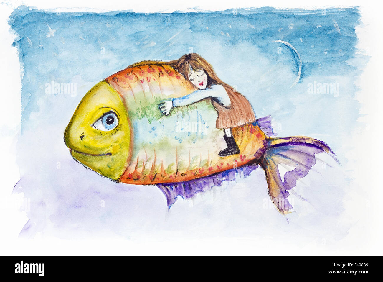 La luce della luna sogni di pesce Foto Stock