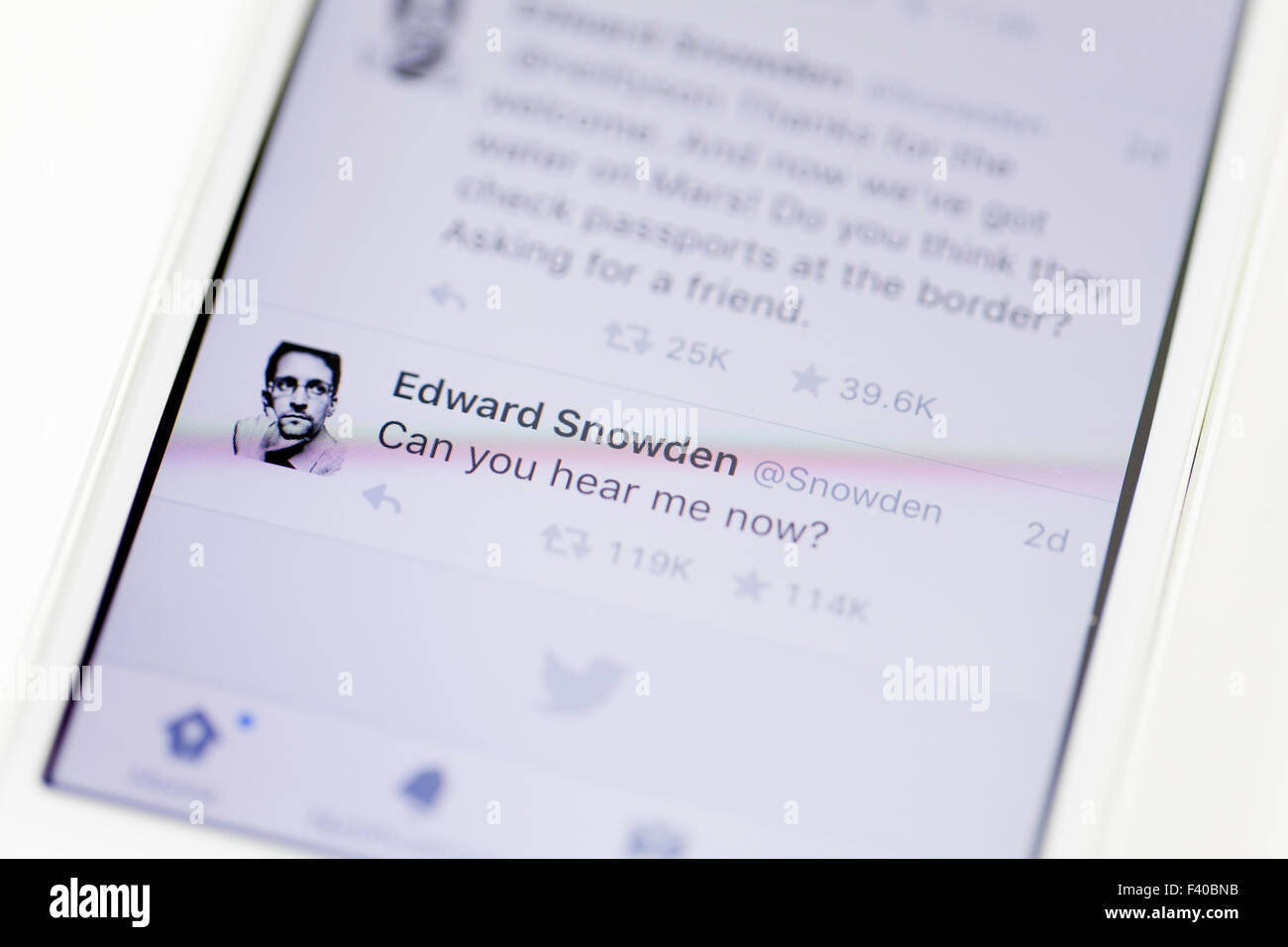 Edward Snowden il primo post di Twitter - USA Foto Stock