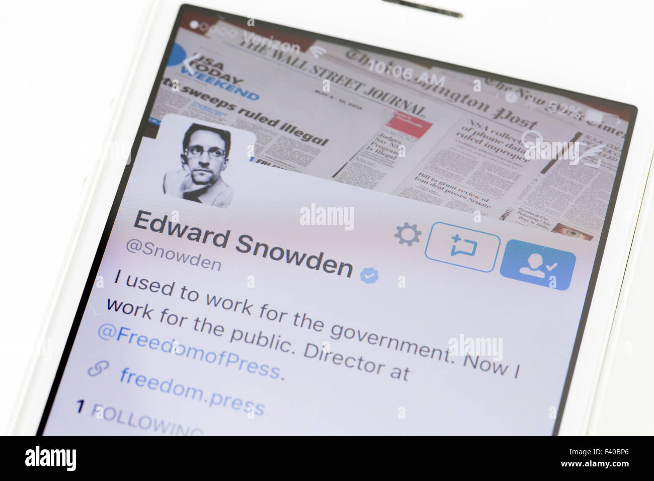 Edward Snowden del profilo Twitter - USA Foto Stock