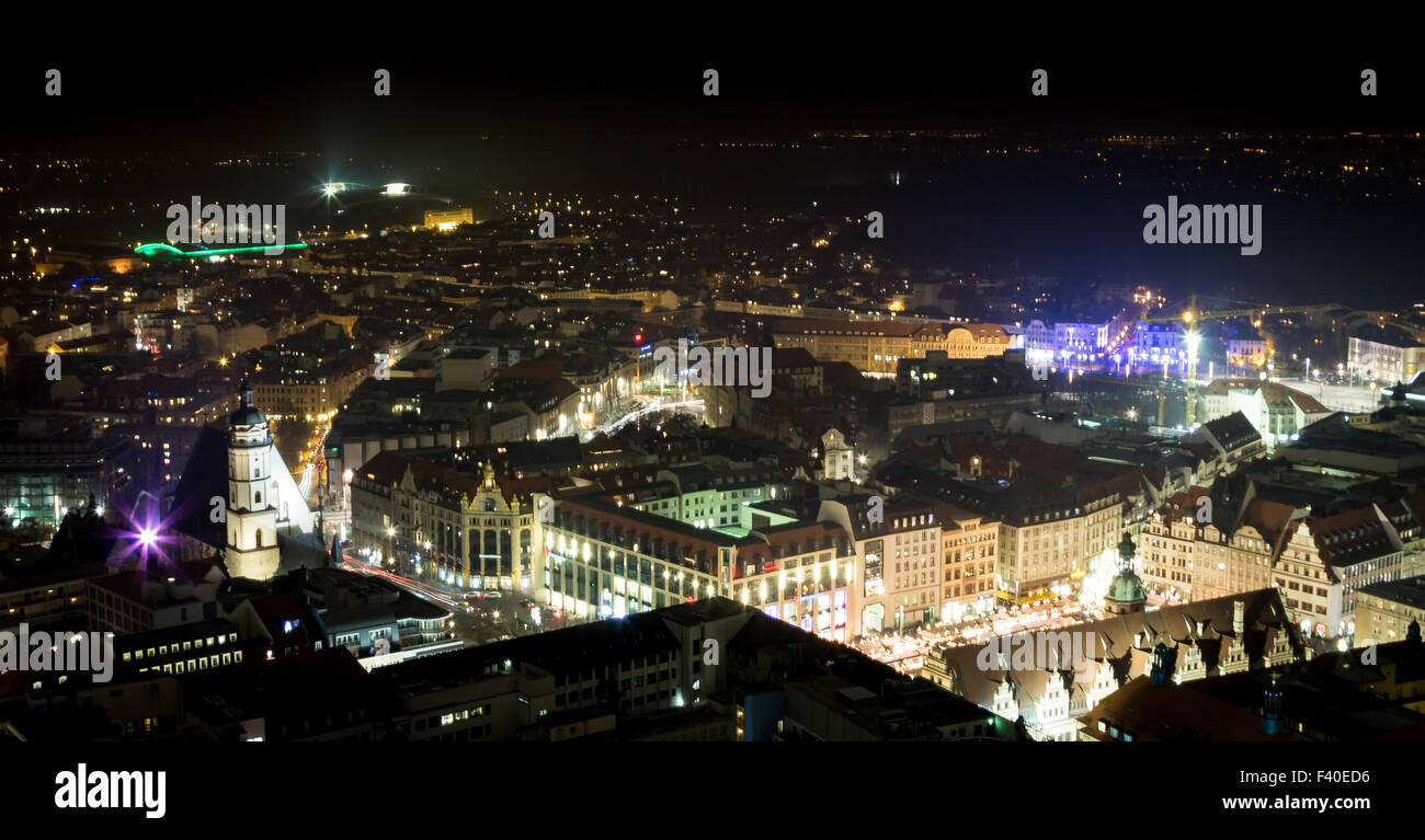 Nightshot città di Lipsia, Germania Foto Stock