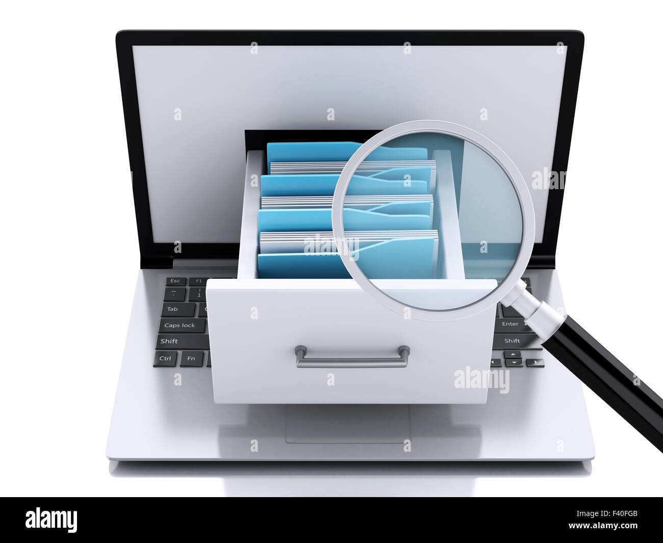 La memorizzazione dei dati. Laptop e i file 3D Foto Stock