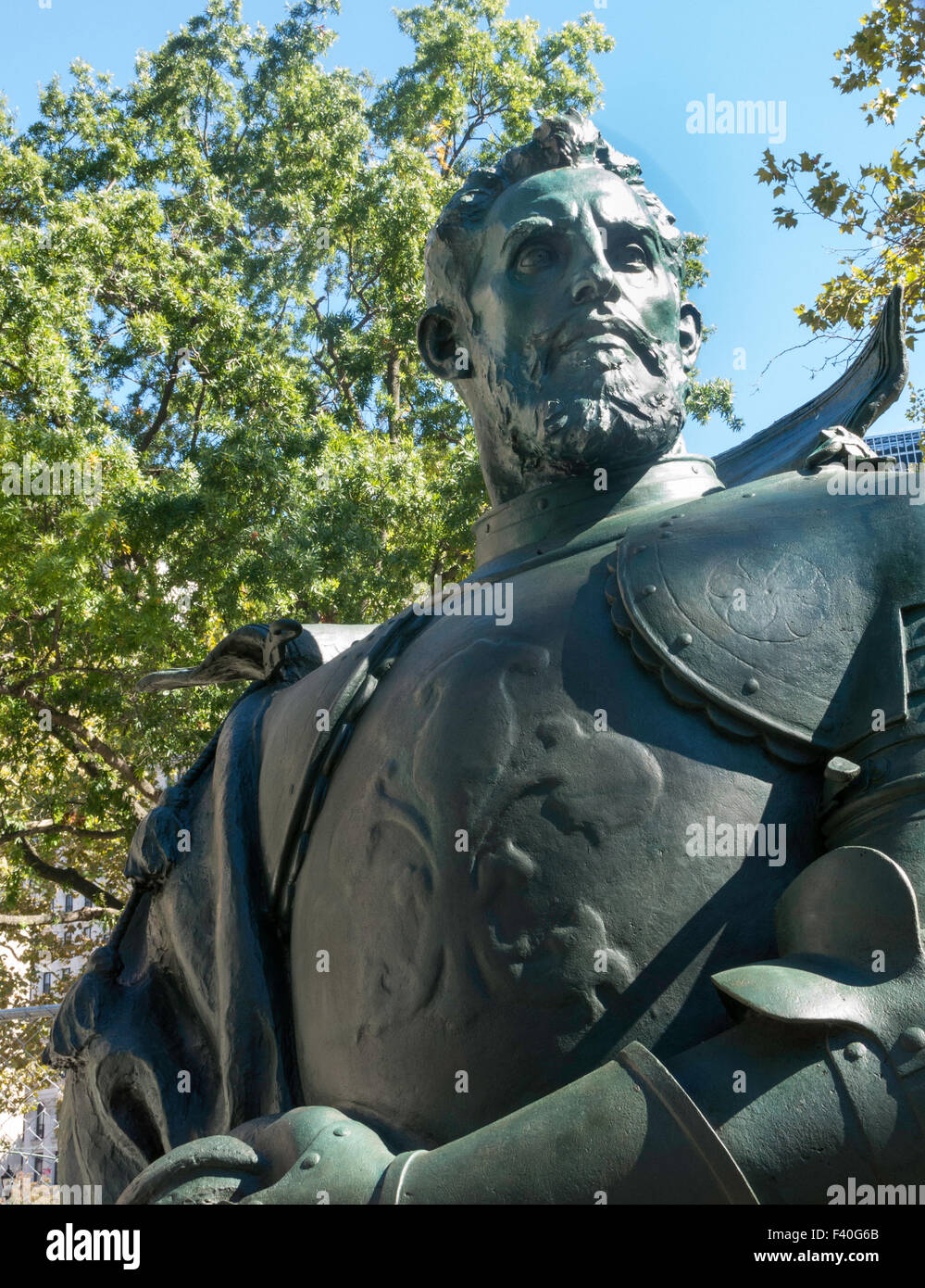 Giovanni da Verrazzano statua, Battery Park, New York, Stati Uniti d'America Foto Stock