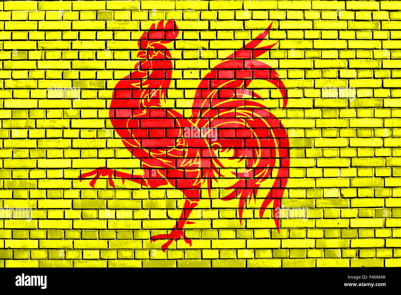 Bandiera della Vallonia dipinta su un muro di mattoni Foto Stock
