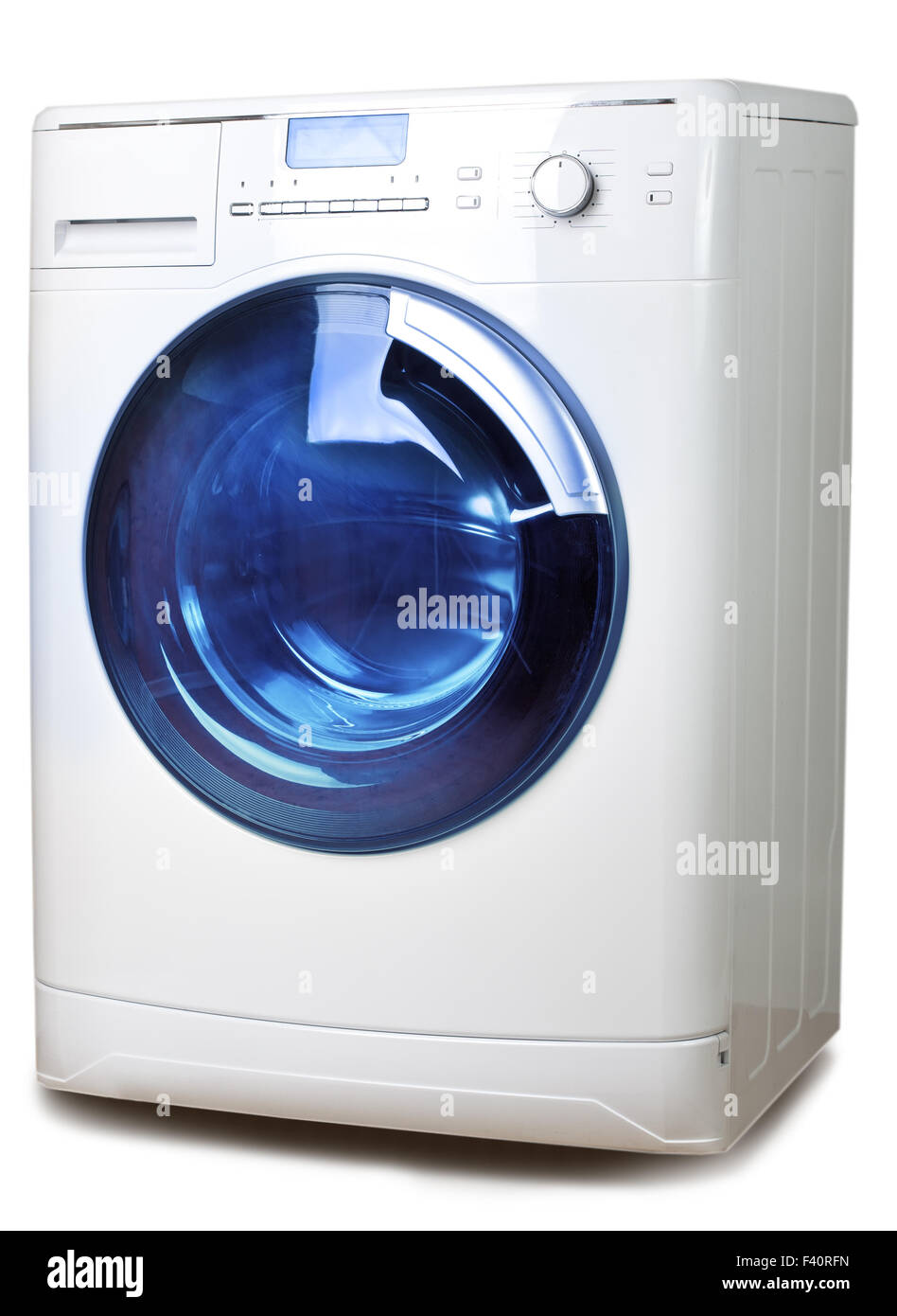 La macchina di lavaggio su sfondo bianco Foto Stock