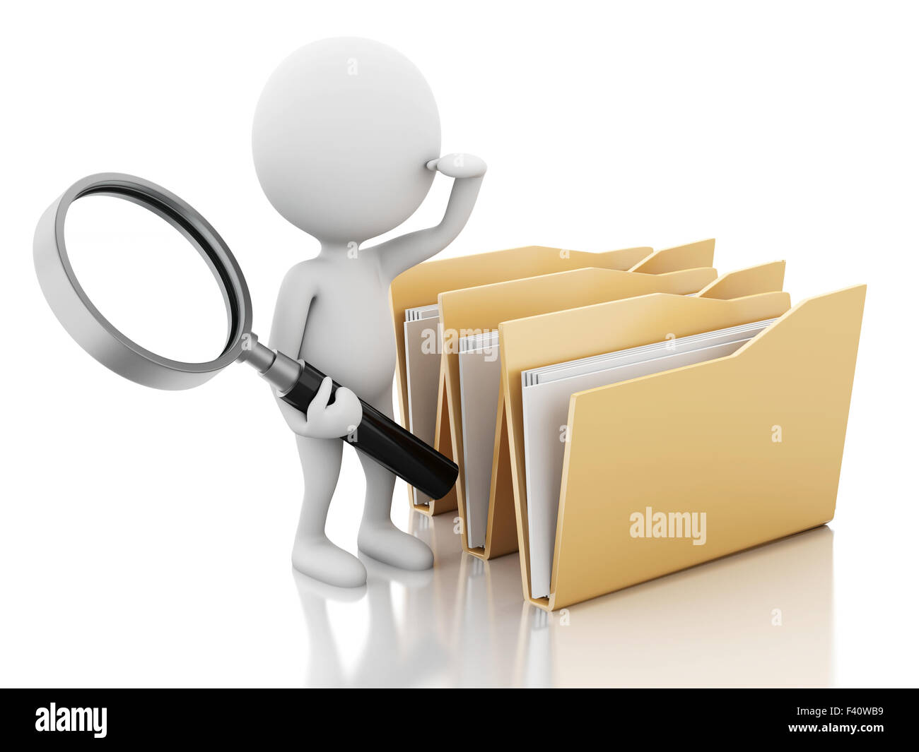 Immagine 3d. La gente bianca Esamina cartelle. Foto Stock