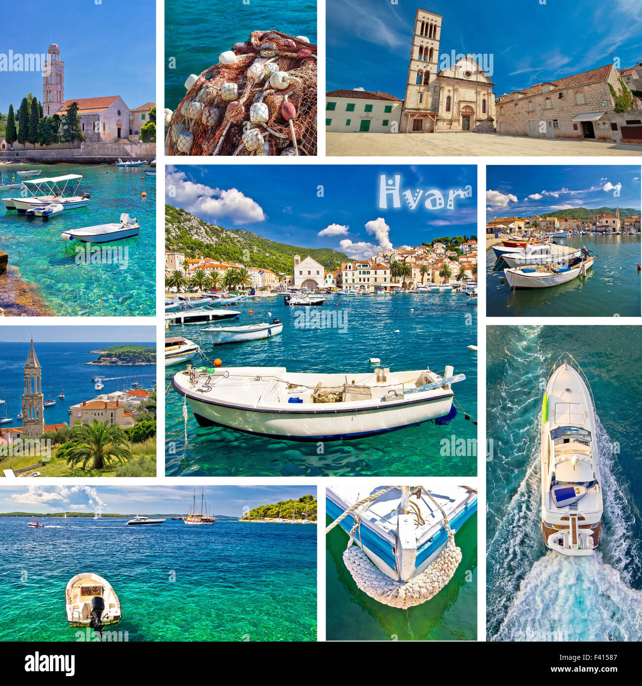 Isola di Hvar destinazione turistica collage Foto Stock