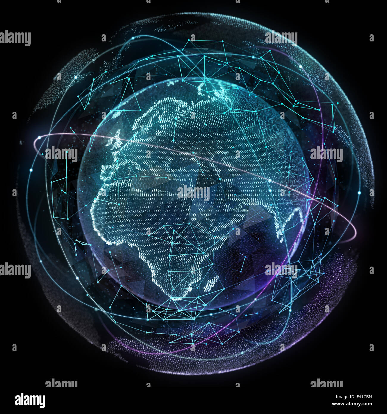 Mappa astratta della globale della rete di telecomunicazioni Foto Stock