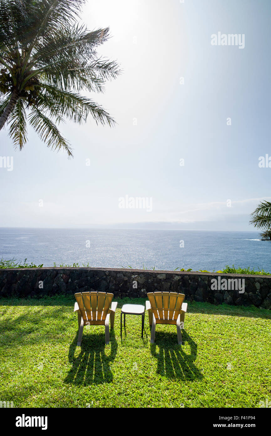 Oceano Pacifico vista dal Palms Cliff House Inn, Honomu, la Big Island delle Hawai'i, Hawaii, STATI UNITI D'AMERICA Foto Stock