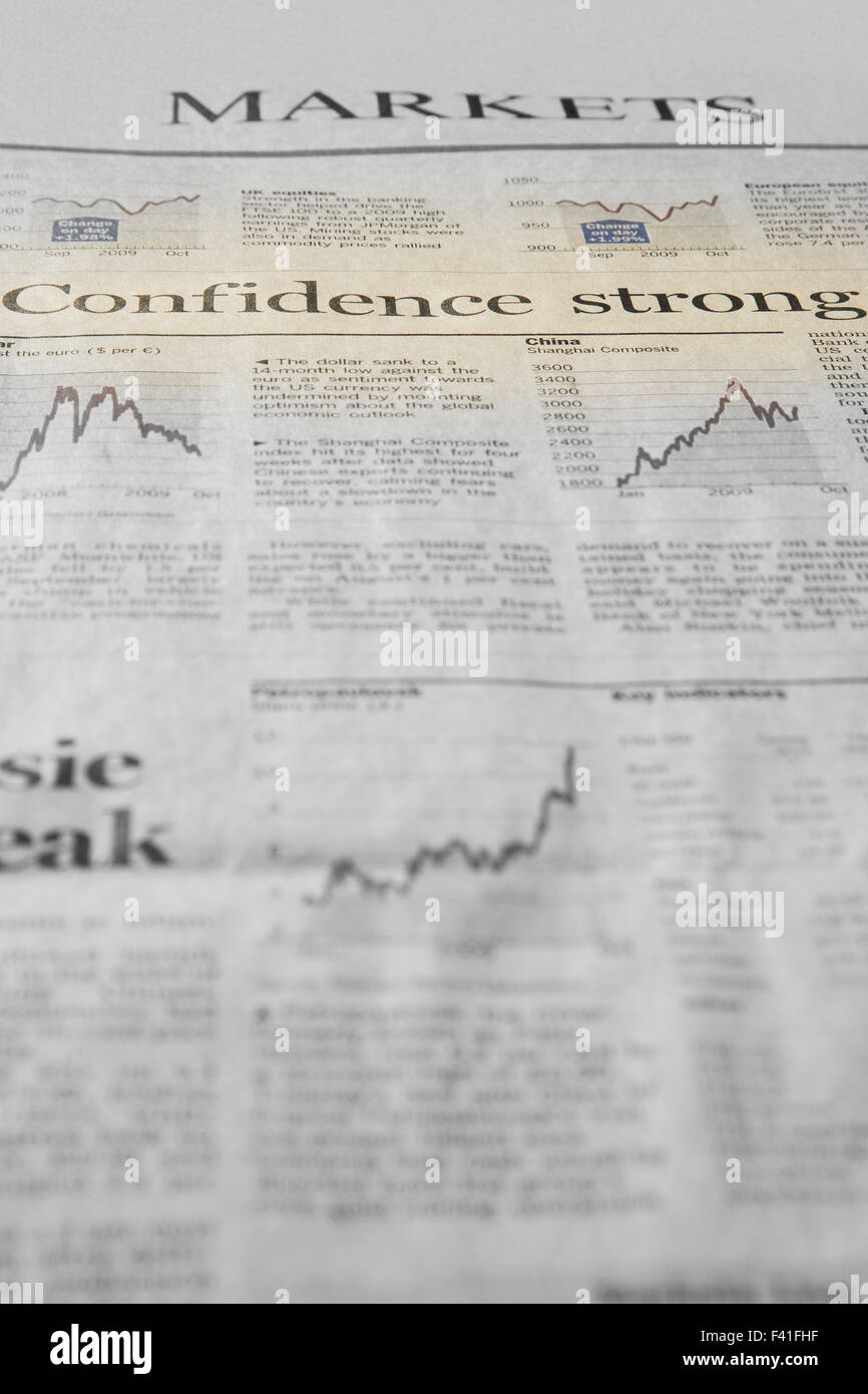 News Stock di carta finanziaria del mercato dei grafici che mostrano una lieve crescita con il titolo "Fiducia Forte' Foto Stock