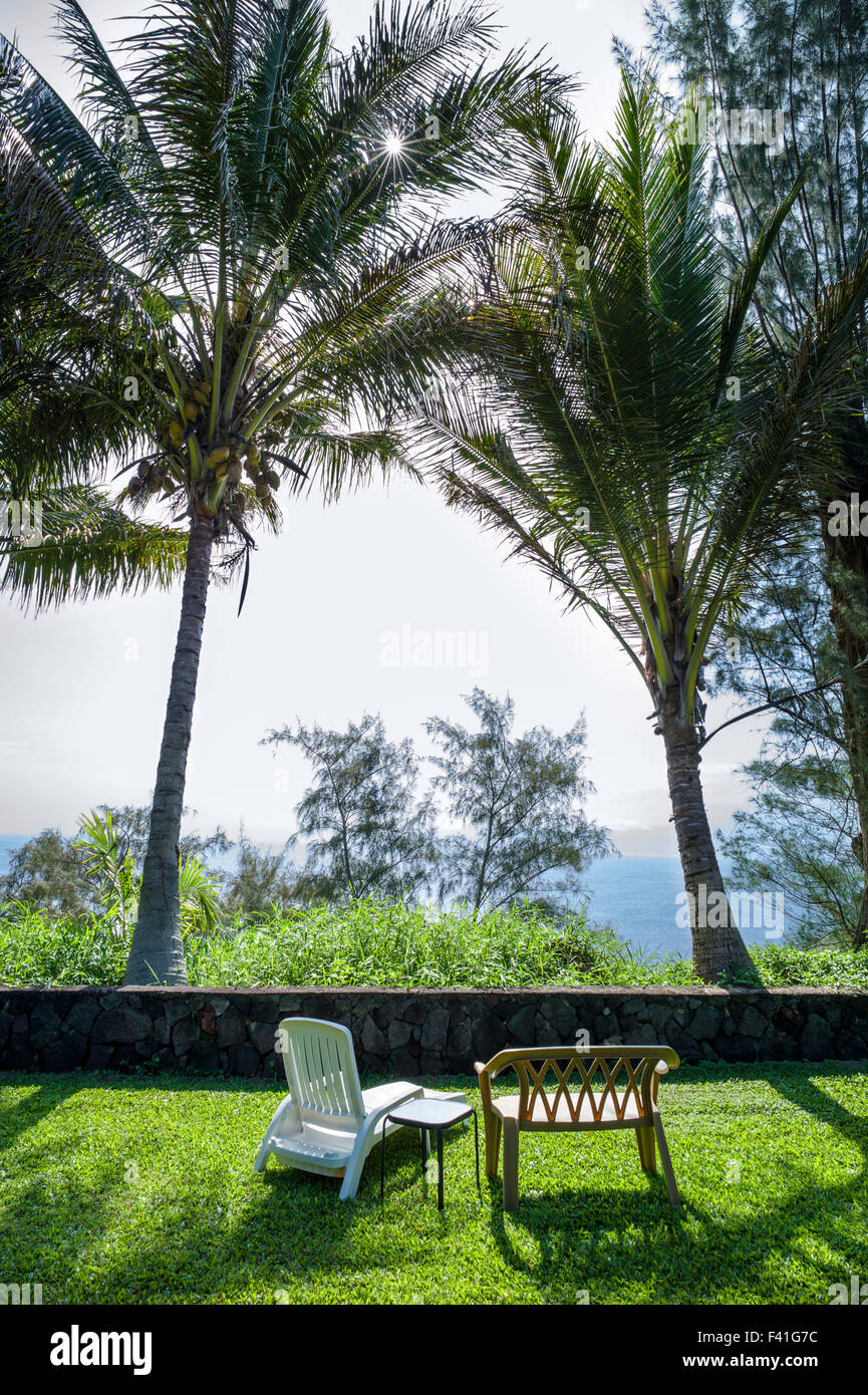 Oceano Pacifico vista dal Palms Cliff House Inn, Honomu, la Big Island delle Hawai'i, Hawaii, STATI UNITI D'AMERICA Foto Stock