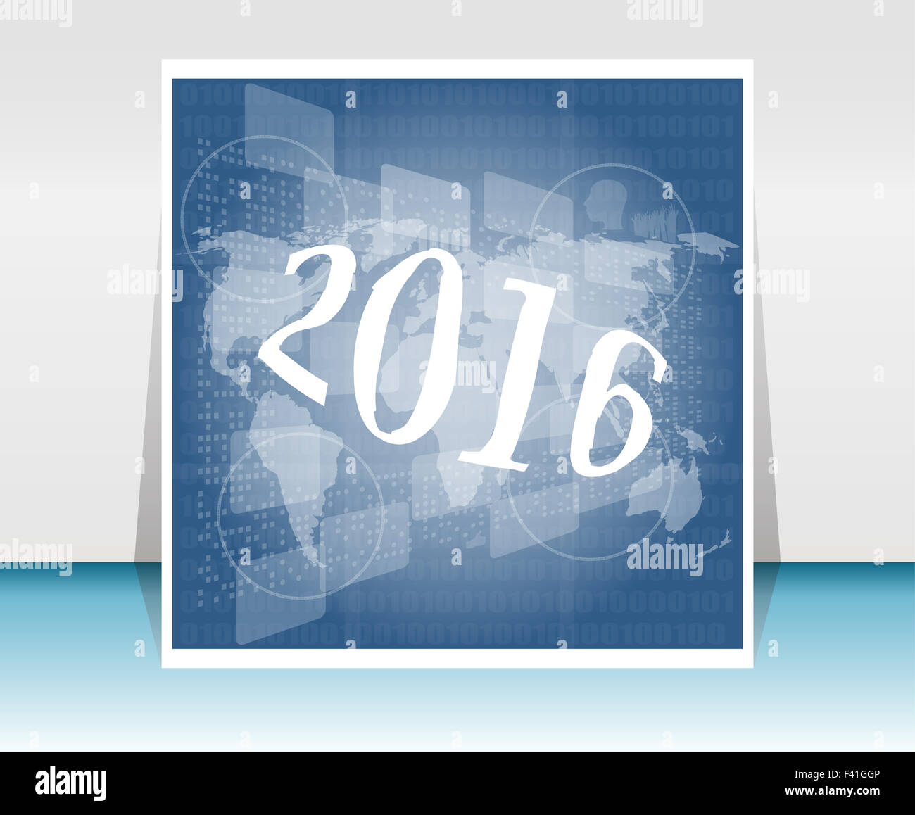 Mappa del mondo per affari digital touch screen, felice anno nuovo 2016 concept Foto Stock