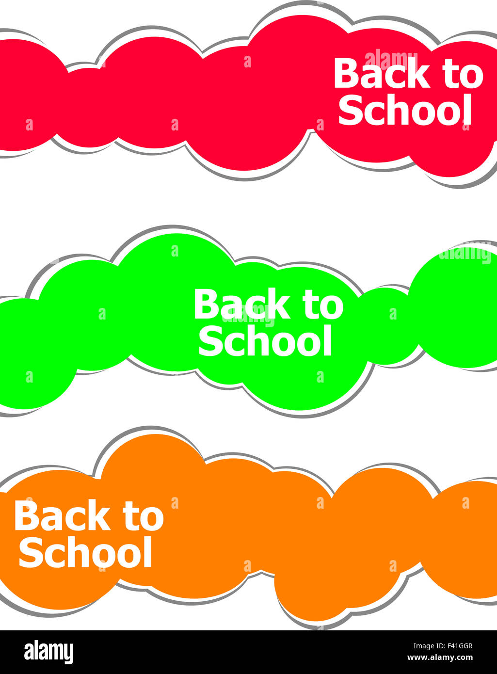 Si torna a scuola di parole sul set di adesivi isolato su bianco, il concetto di istruzione Foto Stock