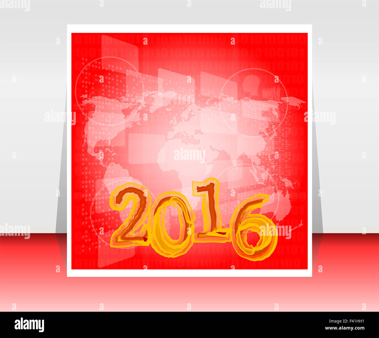 Mappa del mondo per affari digital touch screen, felice anno nuovo 2016 concept Foto Stock
