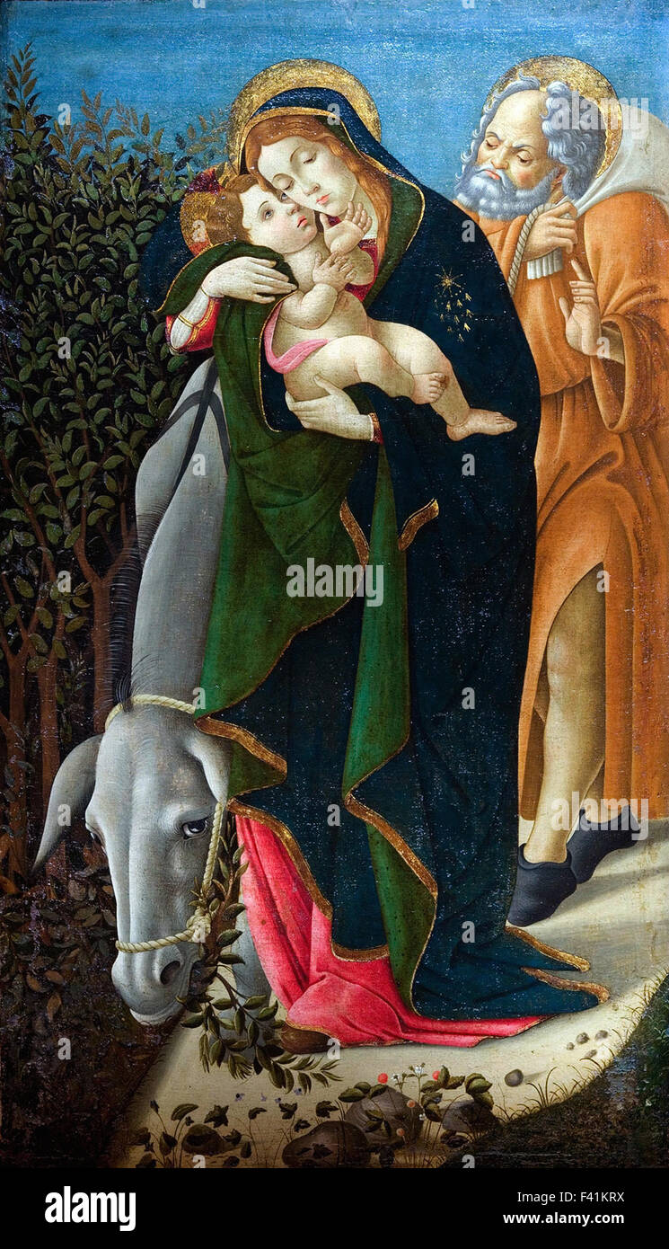 Sandro Botticelli - La Fuga in Egitto Foto Stock