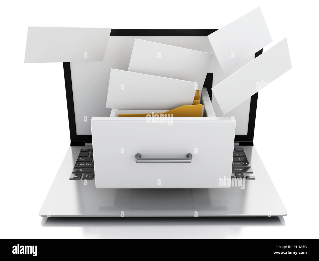 La memorizzazione dei dati. Laptop e i file 3D Foto Stock