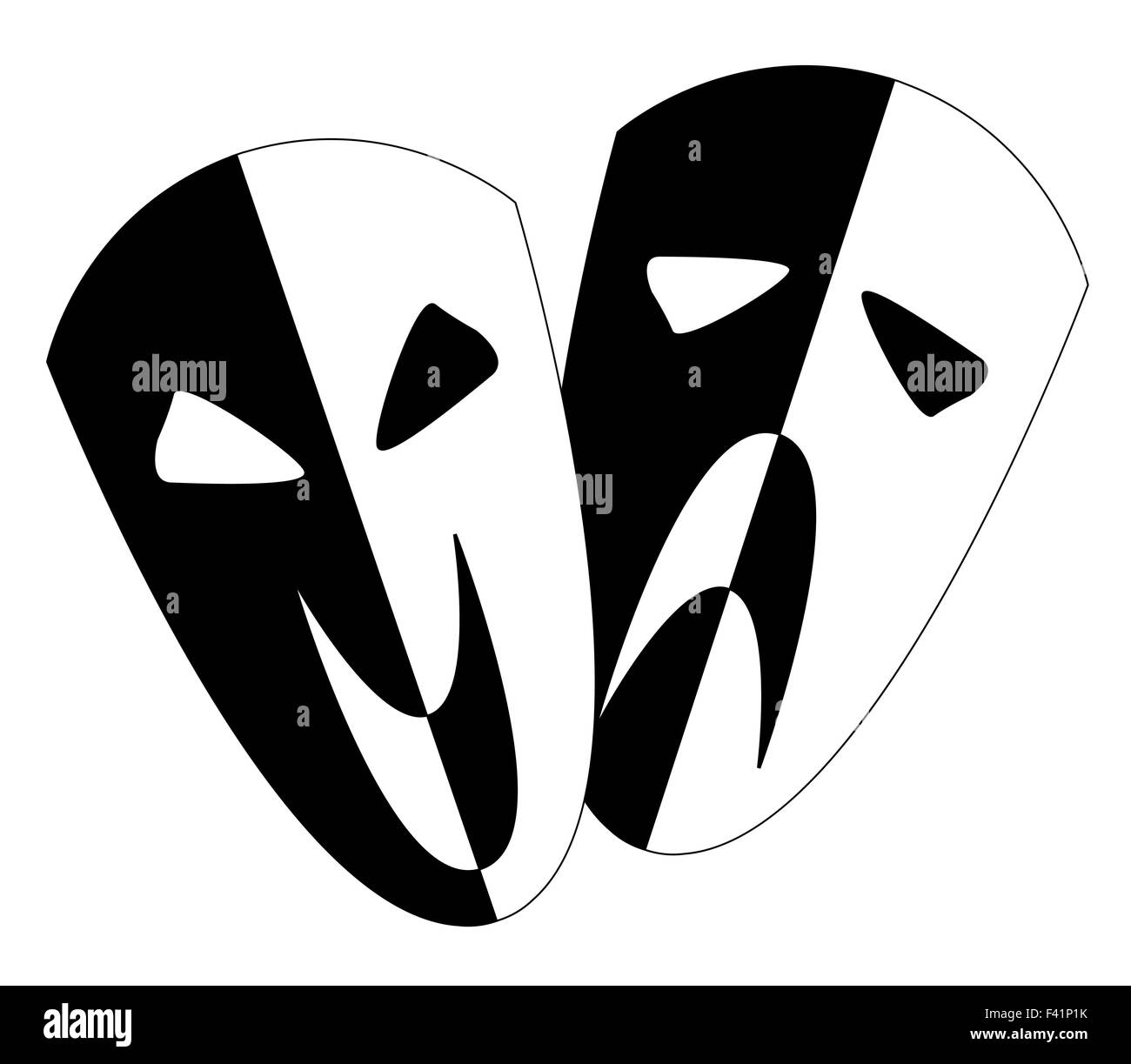 Due maschere di fase che ritraggono felici e tristi su uno sfondo bianco Foto Stock