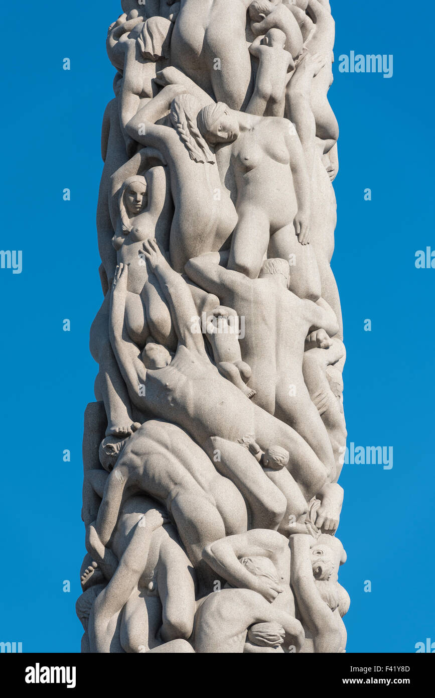 Granito monolito umana da Gustav Vigeland, il Parco delle Sculture di Vigeland, Frognerparken, FROGNER, OSLO, Norvegia Foto Stock