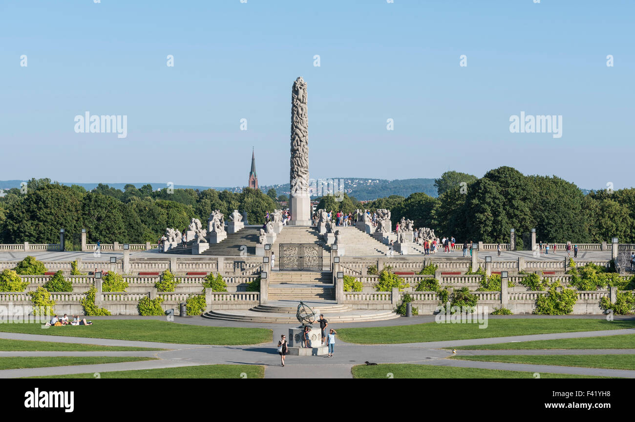 Monolito-terrazza da Gustav Vigeland, il Parco delle Sculture di Vigeland, Frognerparken, FROGNER, OSLO, Norvegia Foto Stock