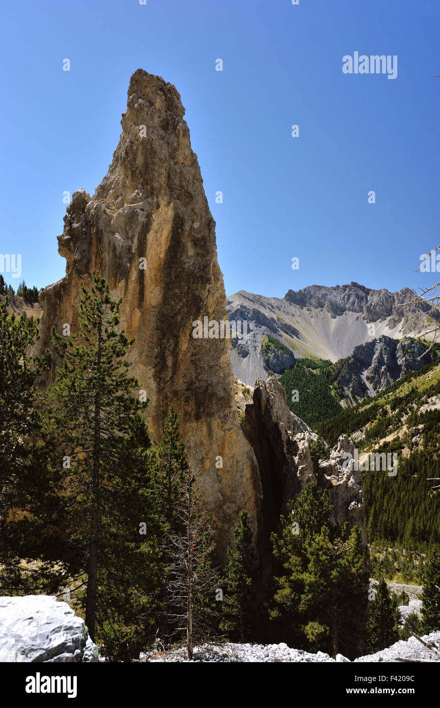 Monolito del "Casse Déserte', deserto di pietre nelle Alpi francesi, Col d'Izoard, sulle Alpi francesi, Francia Foto Stock