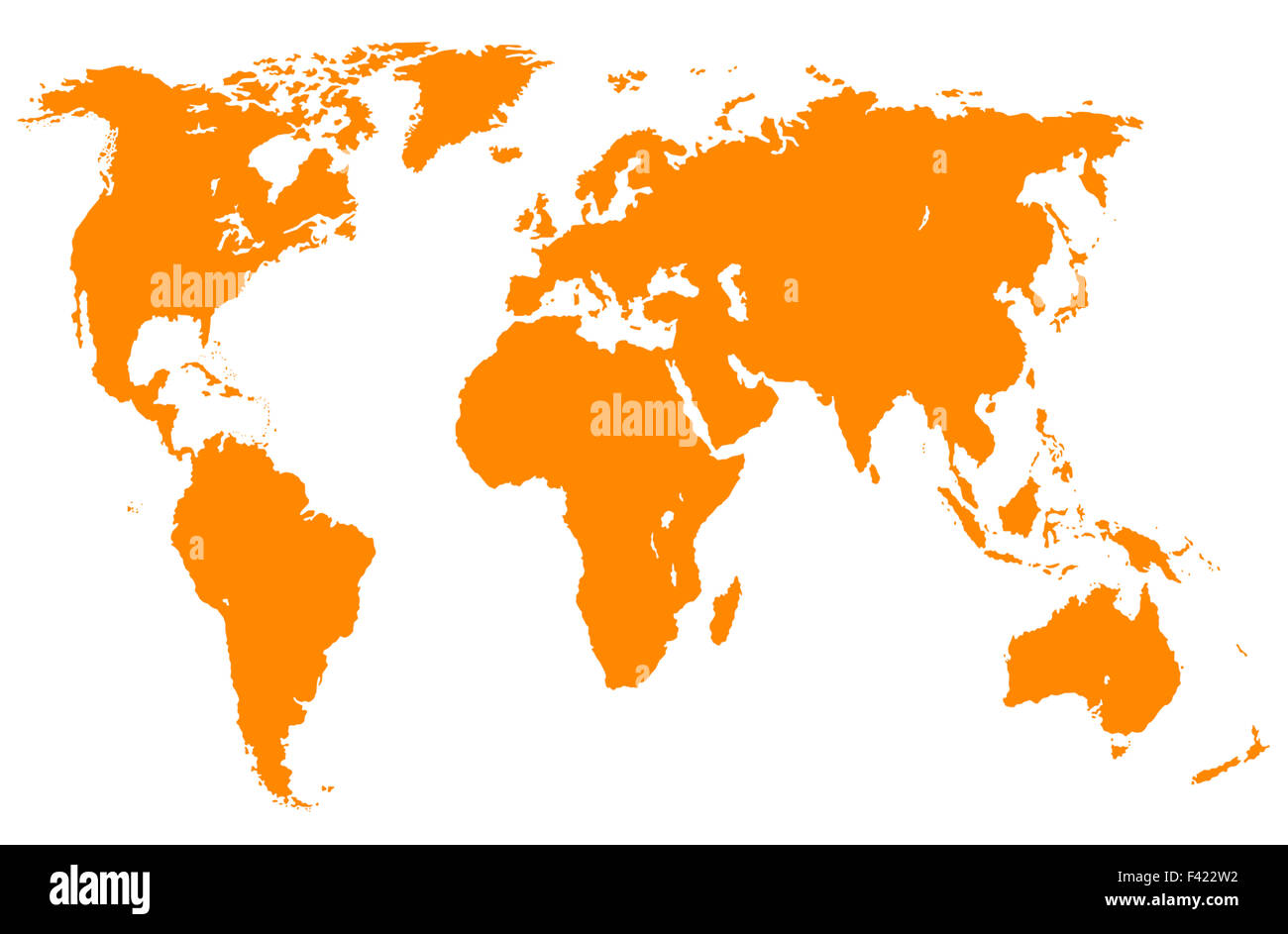 Orange World map, isolato Foto Stock