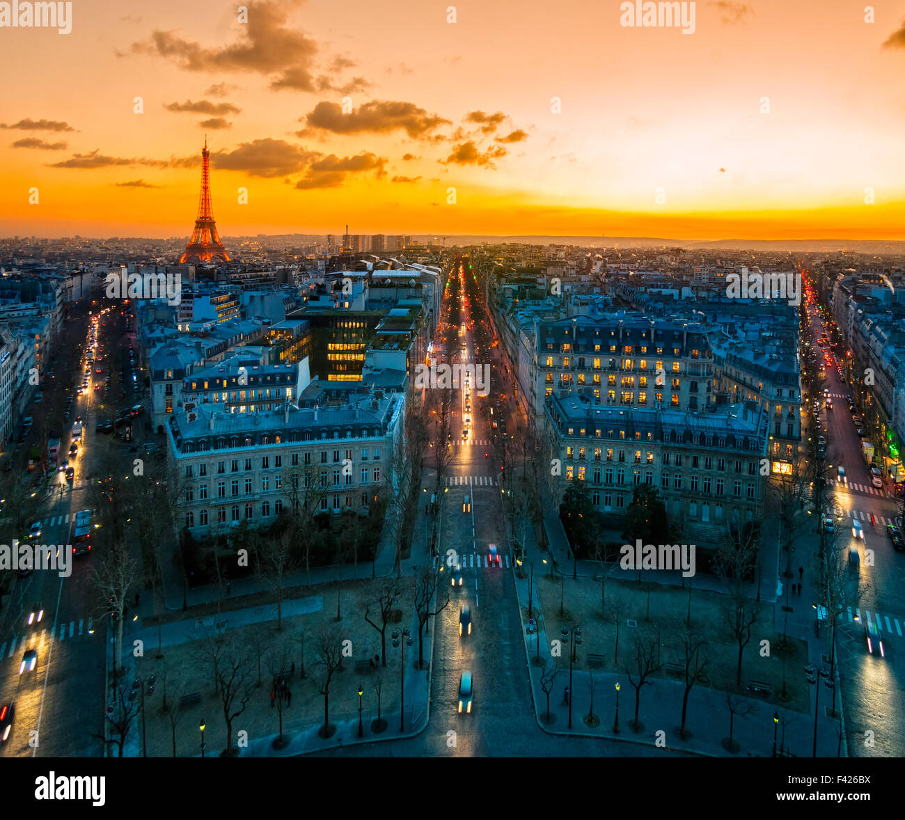 Vista dall'Arc de Triomphe, Parigi. Foto Stock