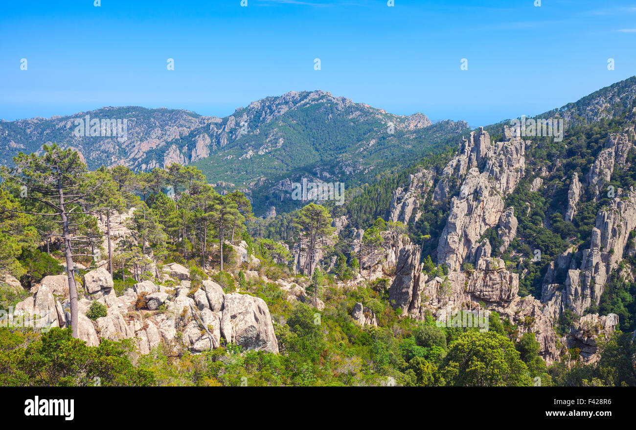 Selvaggio paesaggio di montagna. La parte sud della Corsica, Francia Foto Stock