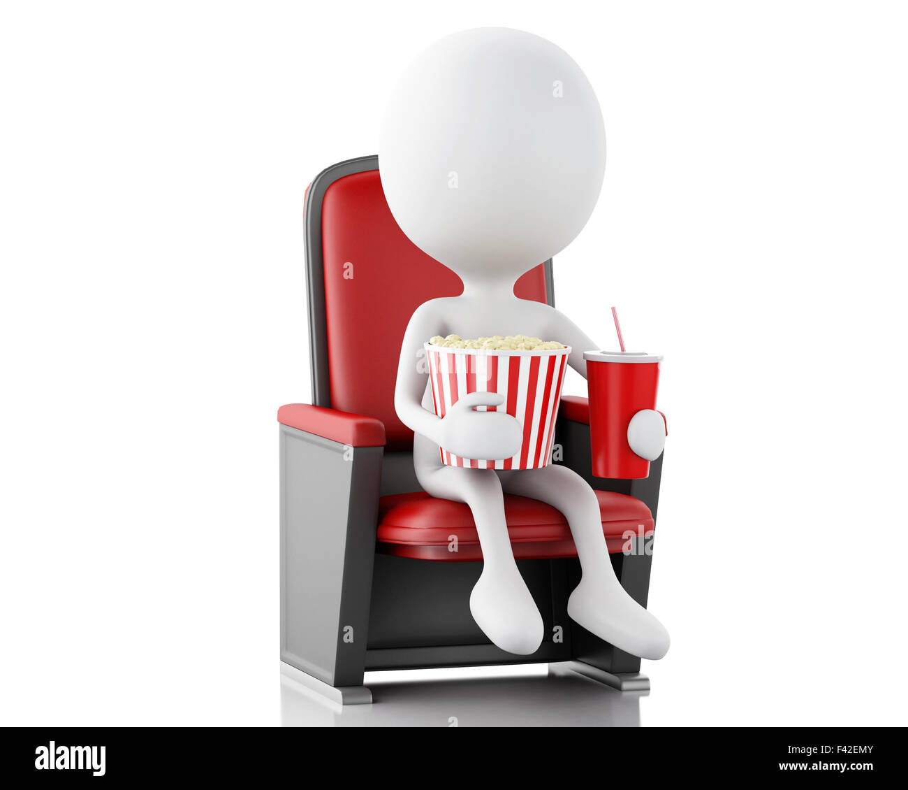 3d bianchi con popcorn e drink. Foto Stock