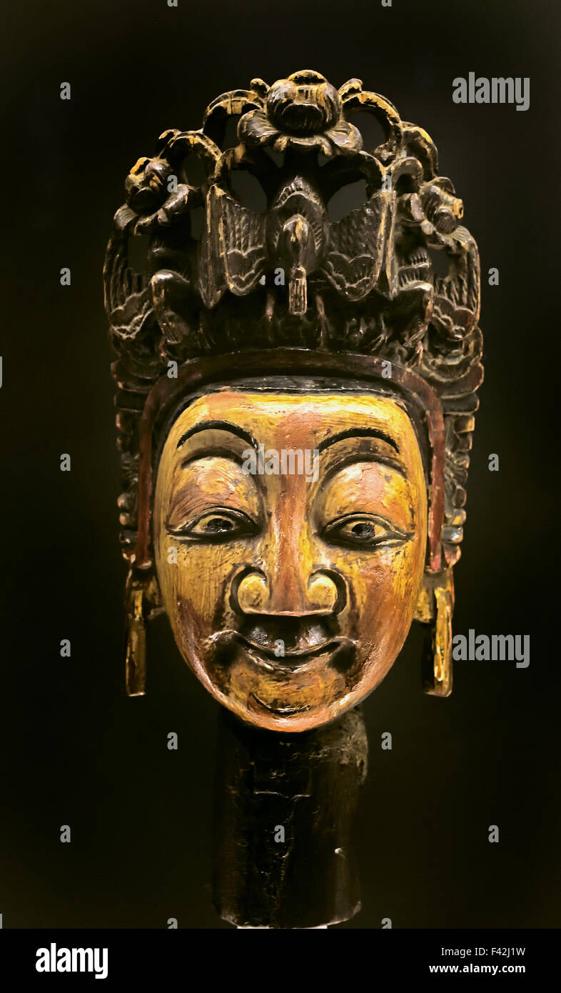 Verniciato e maschera laccato Cham danza1900-1950 Tibet tibetana Gannan Gansu al Museo di Shanghai di Antica Arte Cinese Cina Foto Stock
