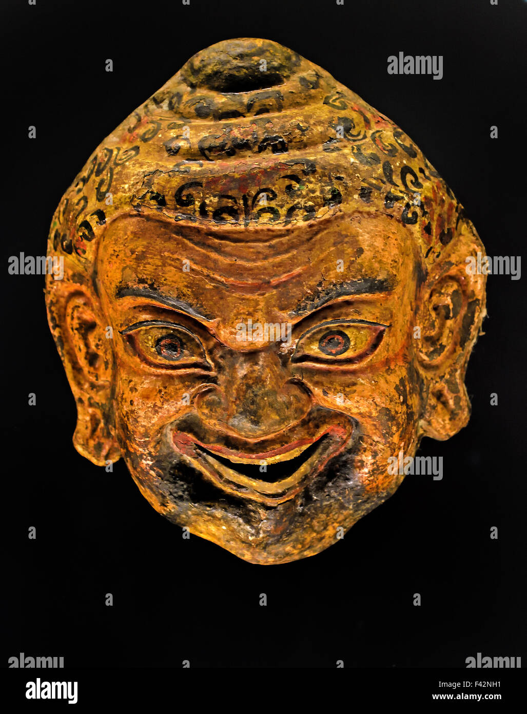 Verniciato e maschera laccato Cham danza1900-1950 Tibet tibetana Gannan Gansu al Museo di Shanghai di Antica Arte Cinese Cina Foto Stock