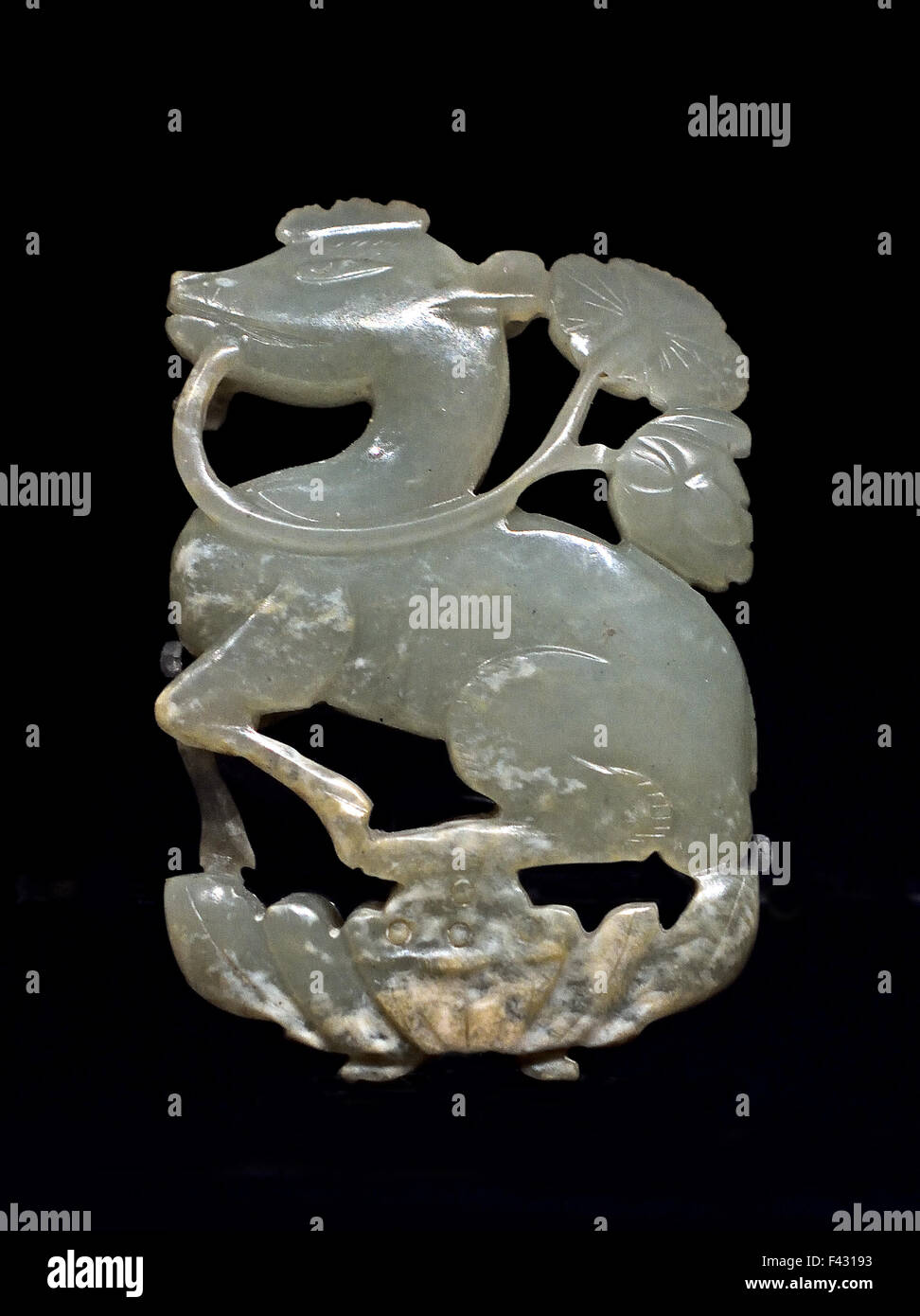 La giada cervi - Song Dynasty (960 - 1279 AD ) al Museo di Shanghai di Antica Arte Cinese Cina Foto Stock