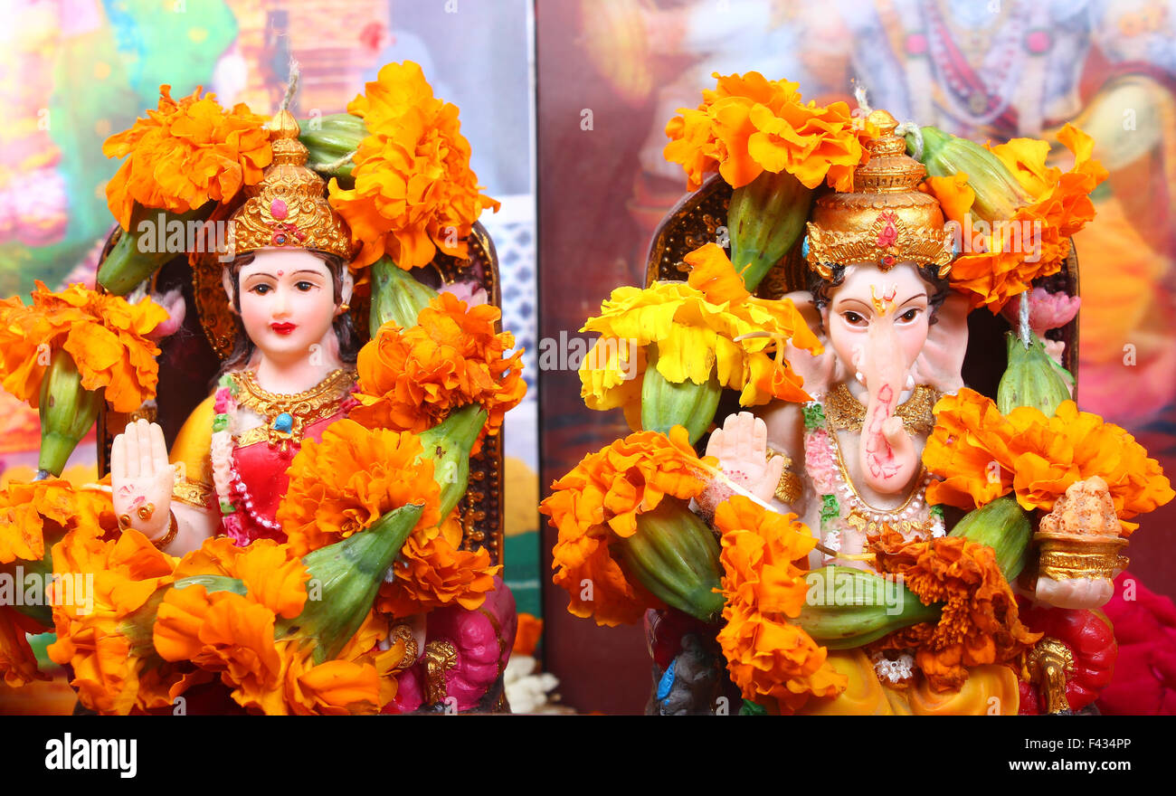 Dea Lakshmi e signore Ganesha Foto Stock