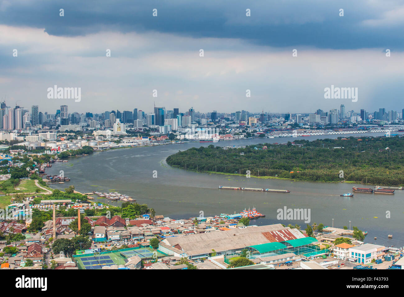 Il paesaggio del Fiume Chao Praya in Thailandia. Foto Stock