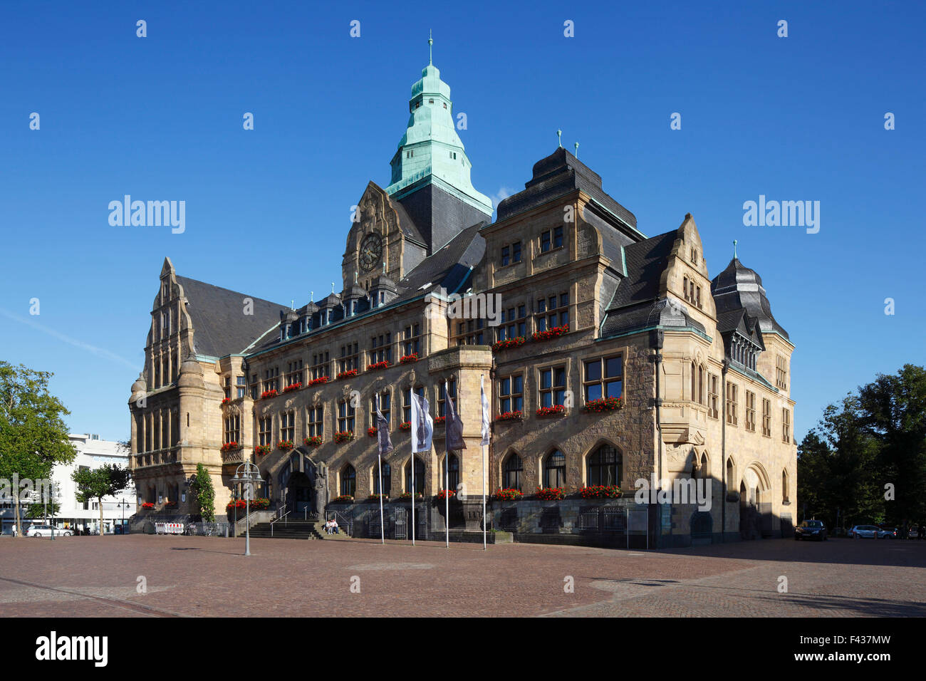 Rathausplatz mit Rathaus in Recklinghausen, Ruhrgebiet, Renania settentrionale-Vestfalia Foto Stock