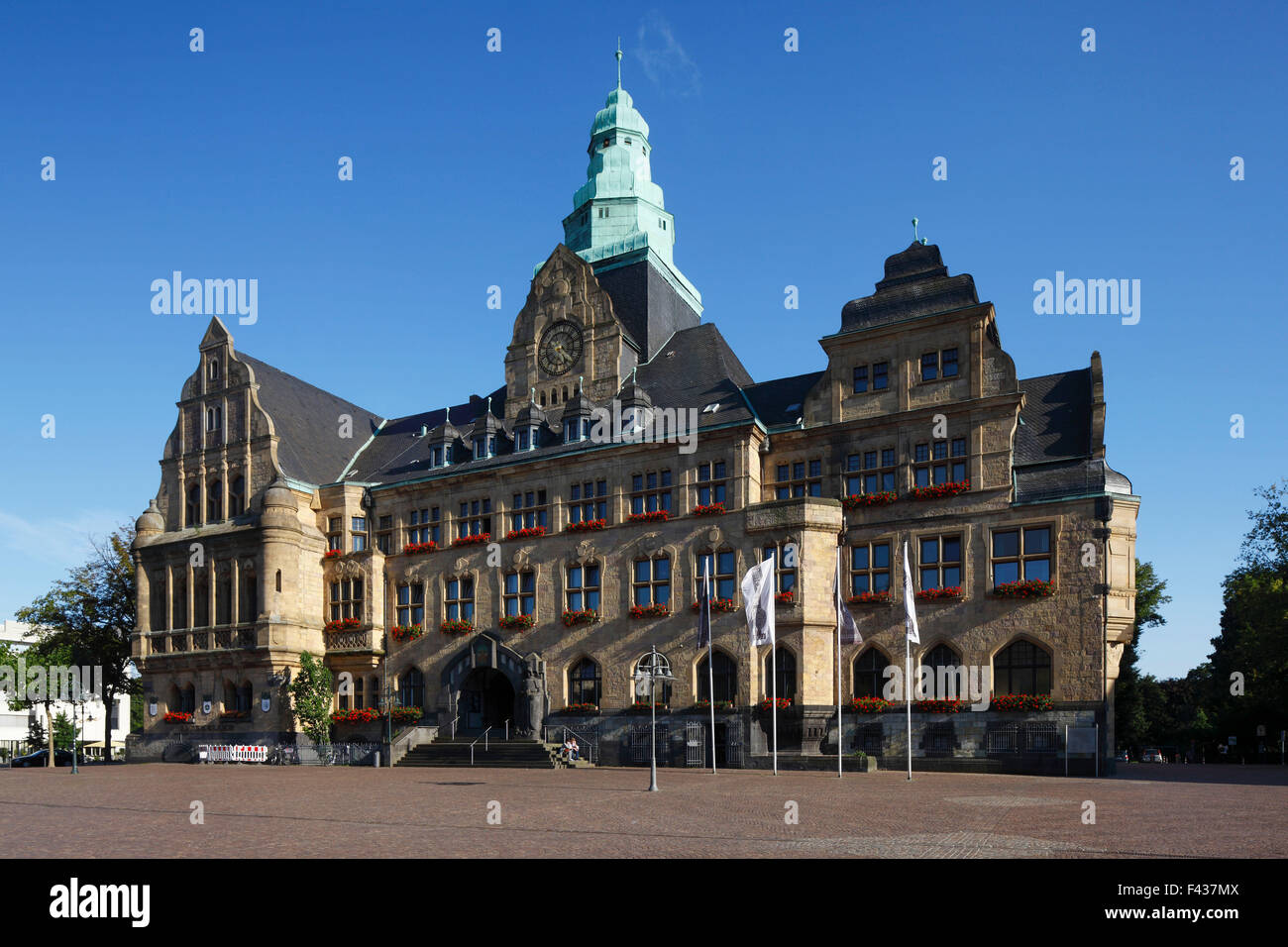 Rathausplatz mit Rathaus in Recklinghausen, Ruhrgebiet, Renania settentrionale-Vestfalia Foto Stock