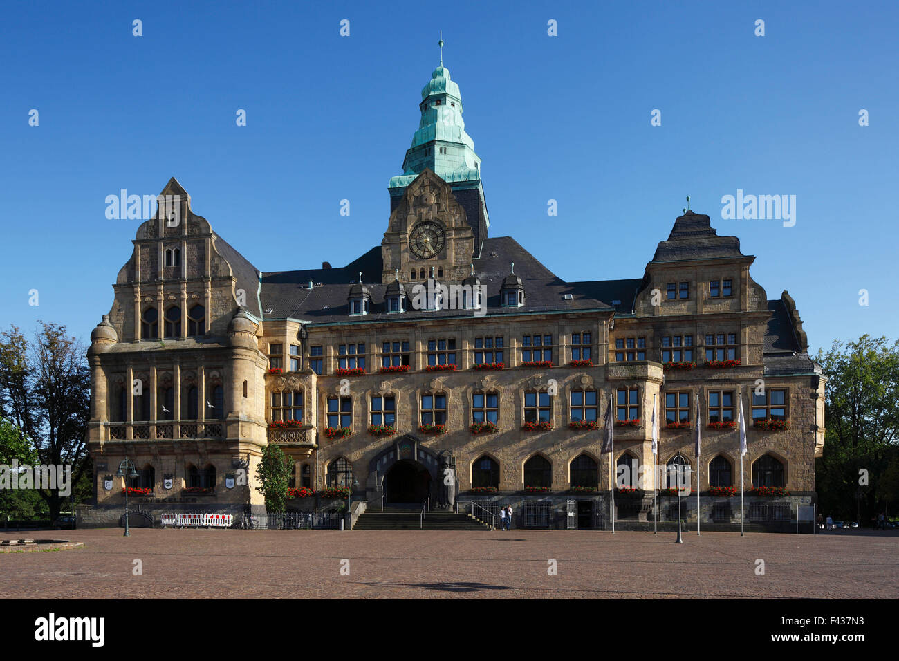 Rathausplatz mit Rathaus in Recklinghausen, Ruhrgebiet, Renania settentrionale-Vestfalia Foto Stock