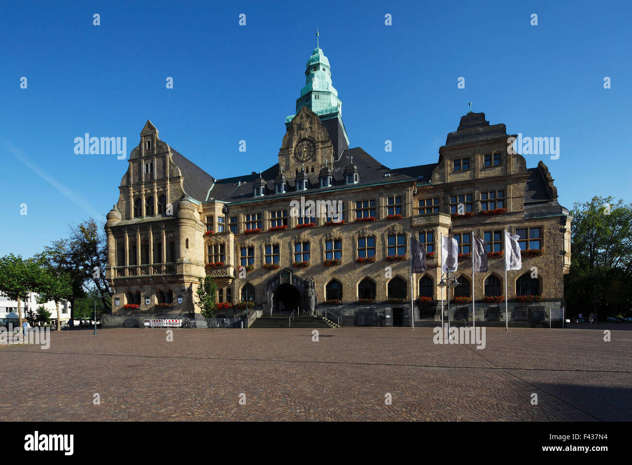 Rathausplatz mit Rathaus in Recklinghausen, Ruhrgebiet, Renania settentrionale-Vestfalia Foto Stock