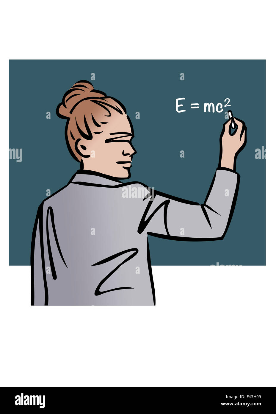 Illustrazione del professore femmina equazione di scrittura sulla lavagna Foto Stock