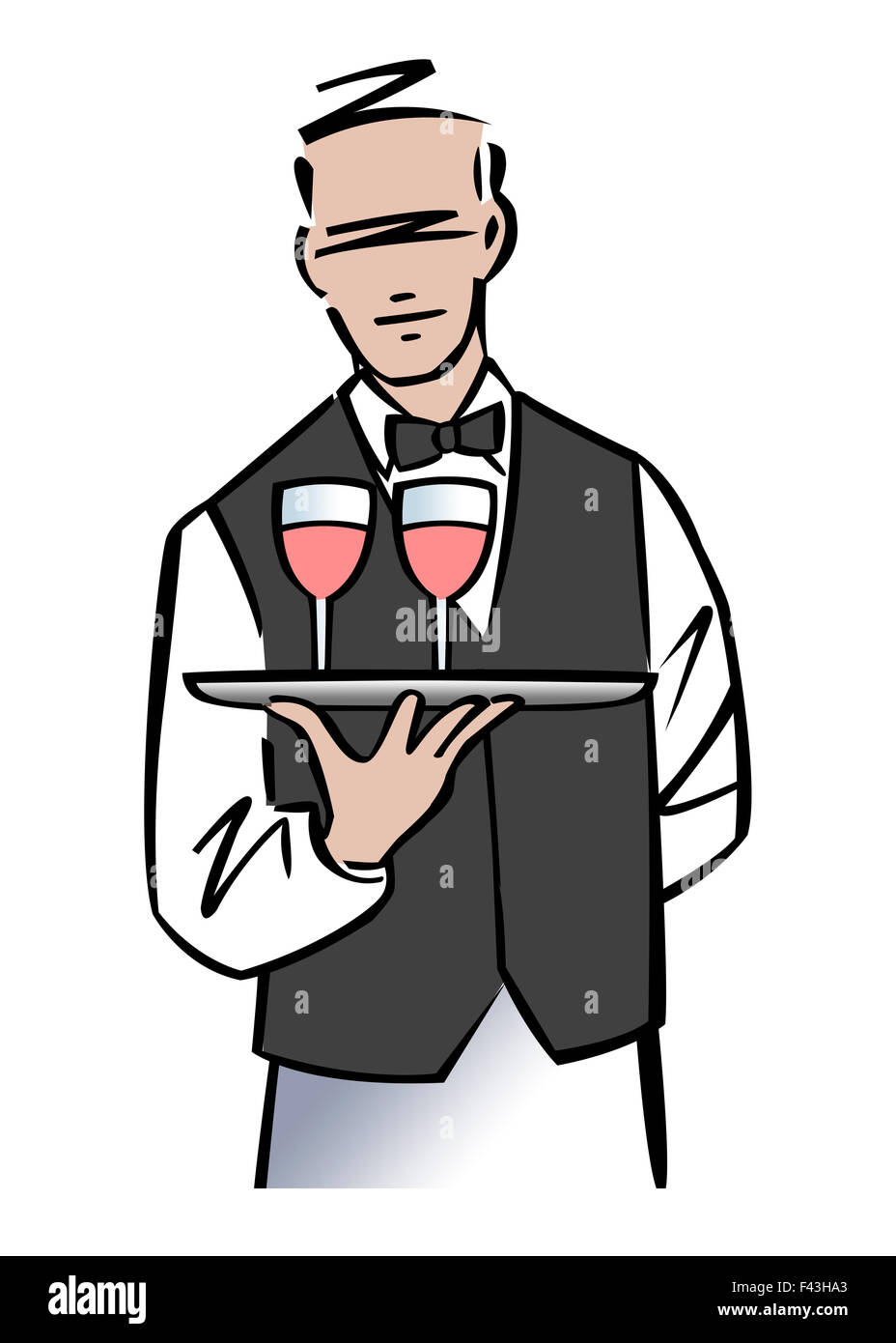 Illustrazione di un sommelier o cameriere servire il vino Foto Stock