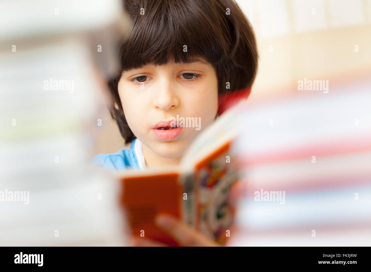 Bambino la lettura di un libro Foto Stock