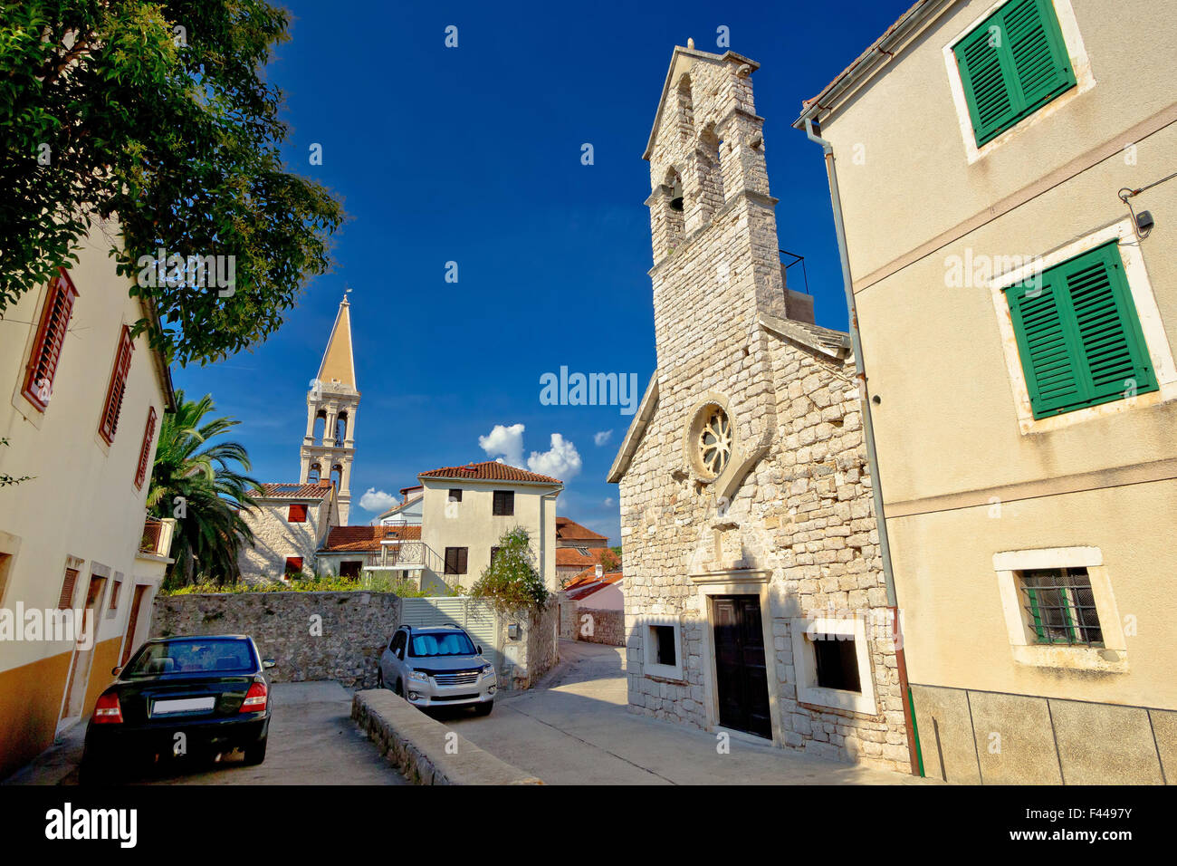 Stari grad sulla isola di Hvar strade di pietra Foto Stock