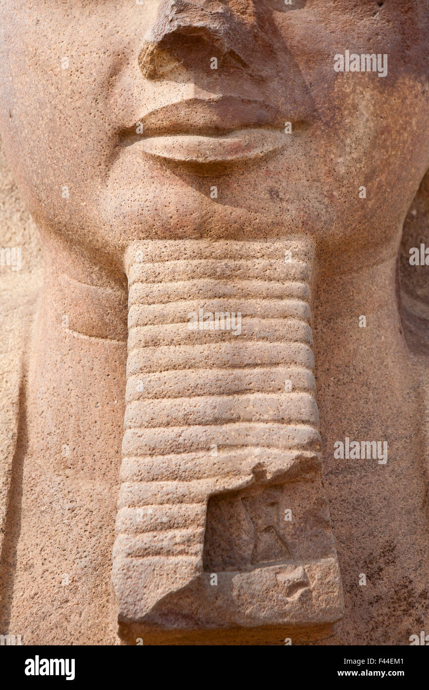 Close up della statua di Amenhotep III in corrispondenza del sito di Tanis, San el-Hagar nel nord orientale del delta del Nilo di Egitto Foto Stock