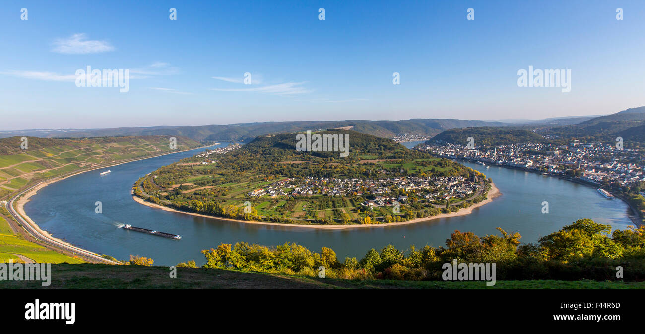 Più grande ansa del fiume Reno, valle del Reno superiore e centrale, vicino a Boppard, Germania Foto Stock
