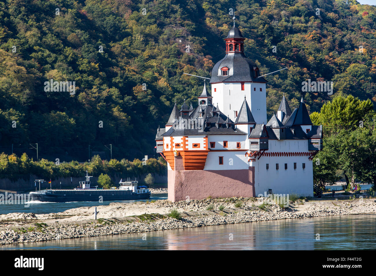 Burg castello Pfalzgrafenstein, vicino Kaub nel mezzo del fiume Reno, l'UNESCO - Sito Patrimonio dell'Umanità Valle del Reno superiore e centrale Foto Stock