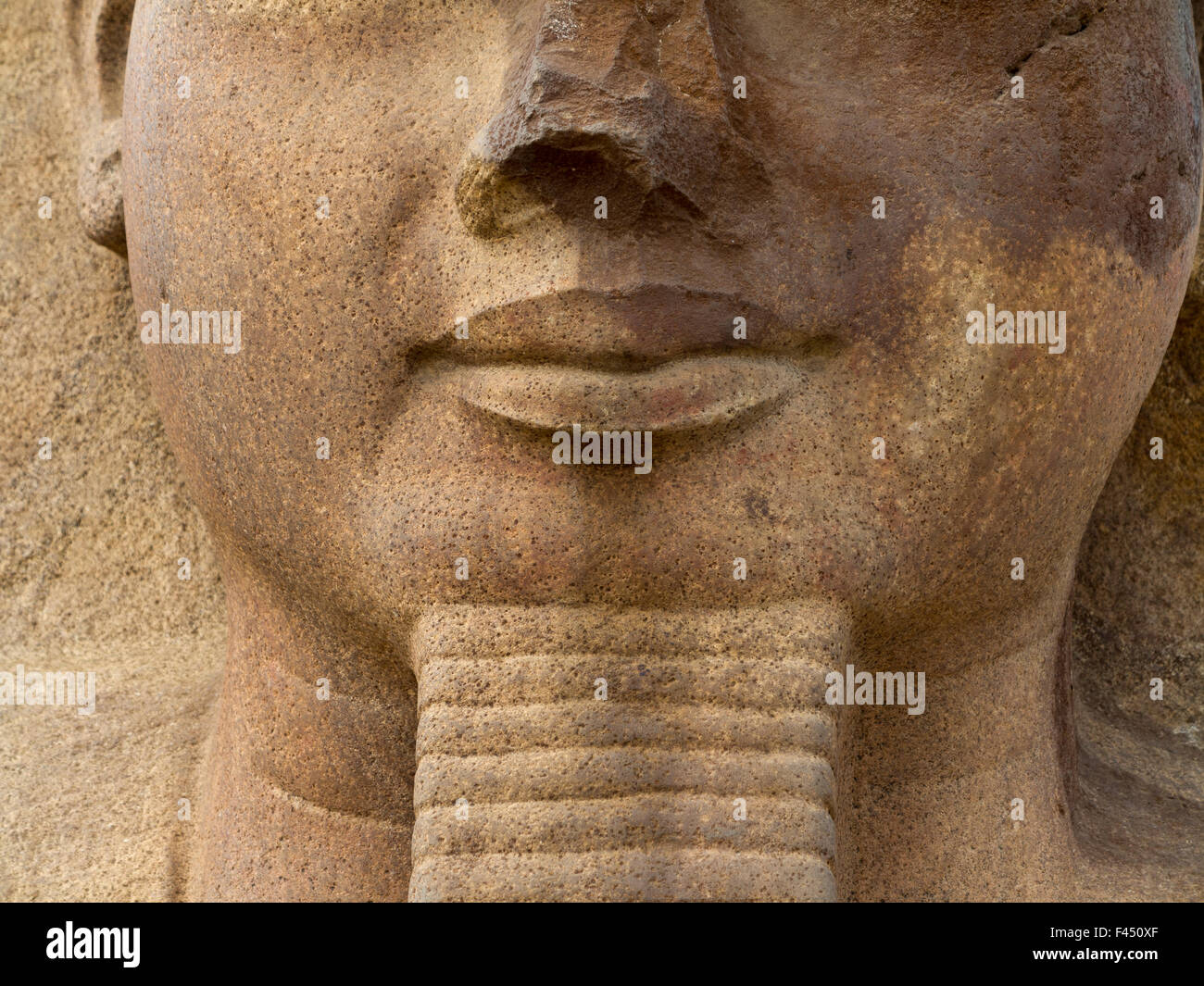 Close up della statua di Amenhotep III inil sito di Tanis, San el-Hagar nel nord orientale del delta del Nilo di Egitto Foto Stock