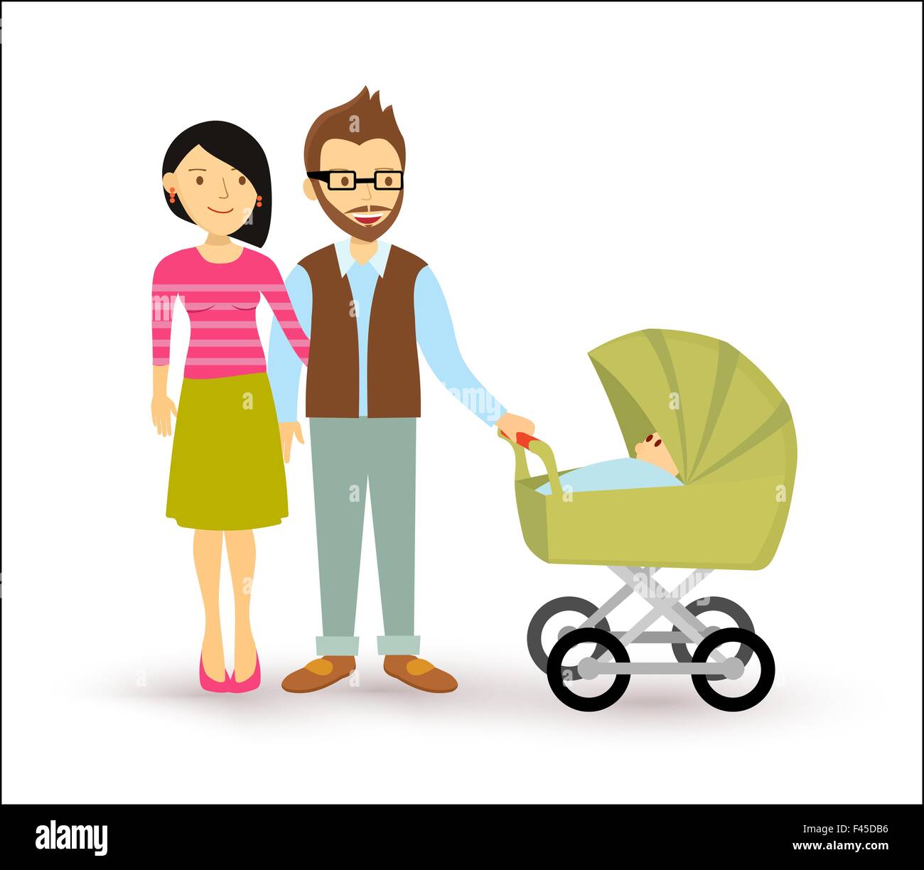 Coppia giovane con neonato, inizio di una illustrazione di famiglia in stile appartamento. EPS10 vettore. Illustrazione Vettoriale