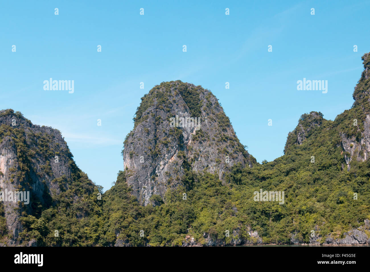 Calcare antiche isole Bai Tu long bay, parte della baia di Halong un sito patrimonio mondiale dell'UNESCO,Vietnam,Asia Foto Stock