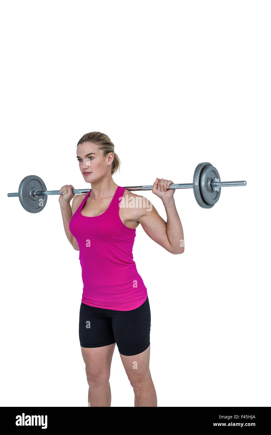 Sportivo bodybuilder femminile barebell sollevamento Foto Stock
