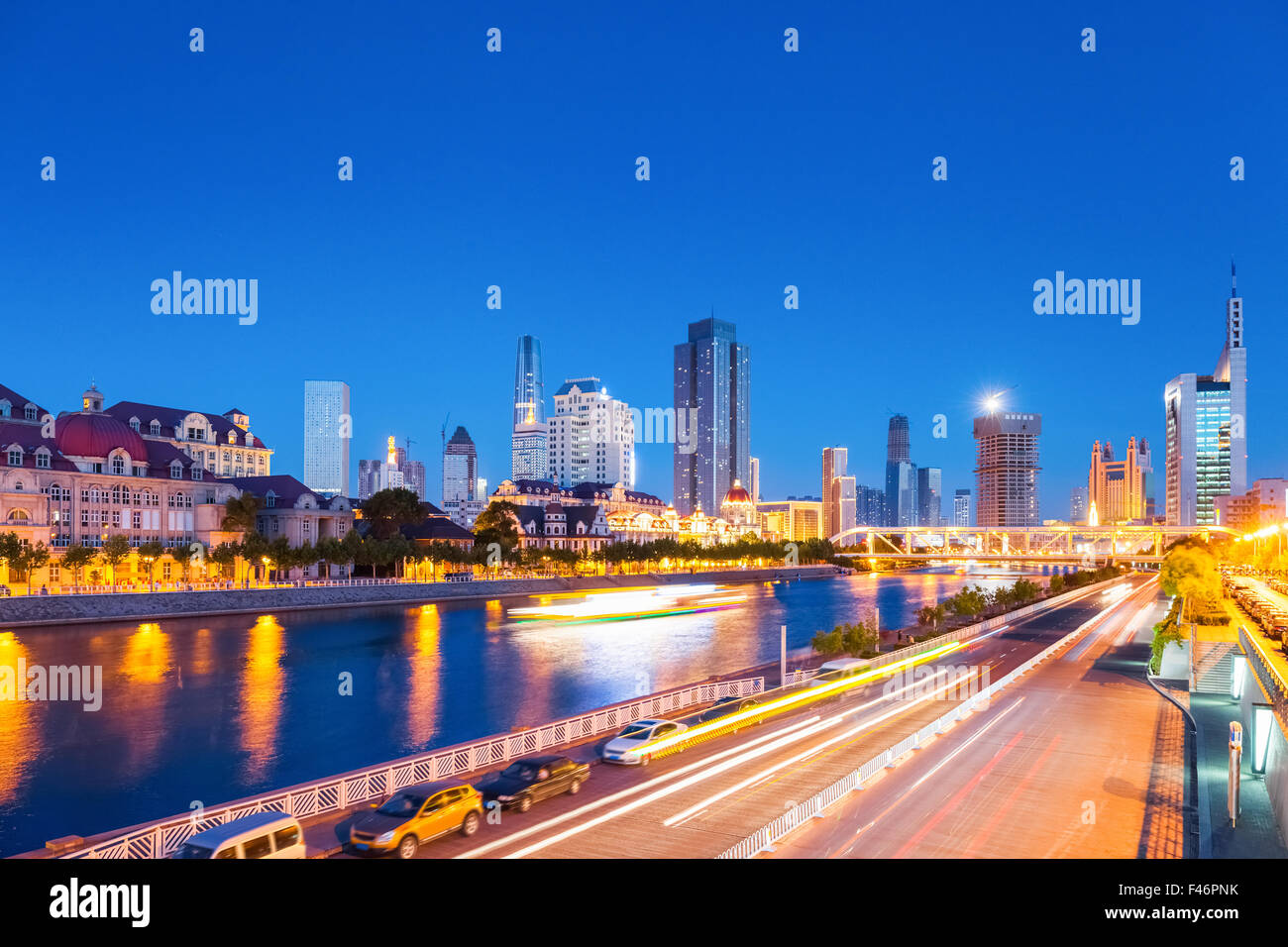 Tianjin vista notturna Foto Stock