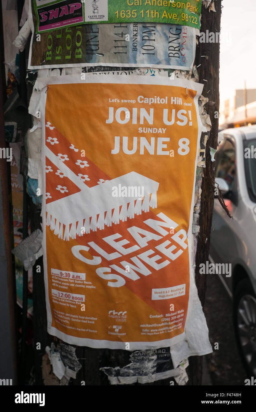 Pulire Sweep di pulizia della comunità poster per eventi - Capitol Hill Camera di Commercio & Seattle PrideFest Foto Stock
