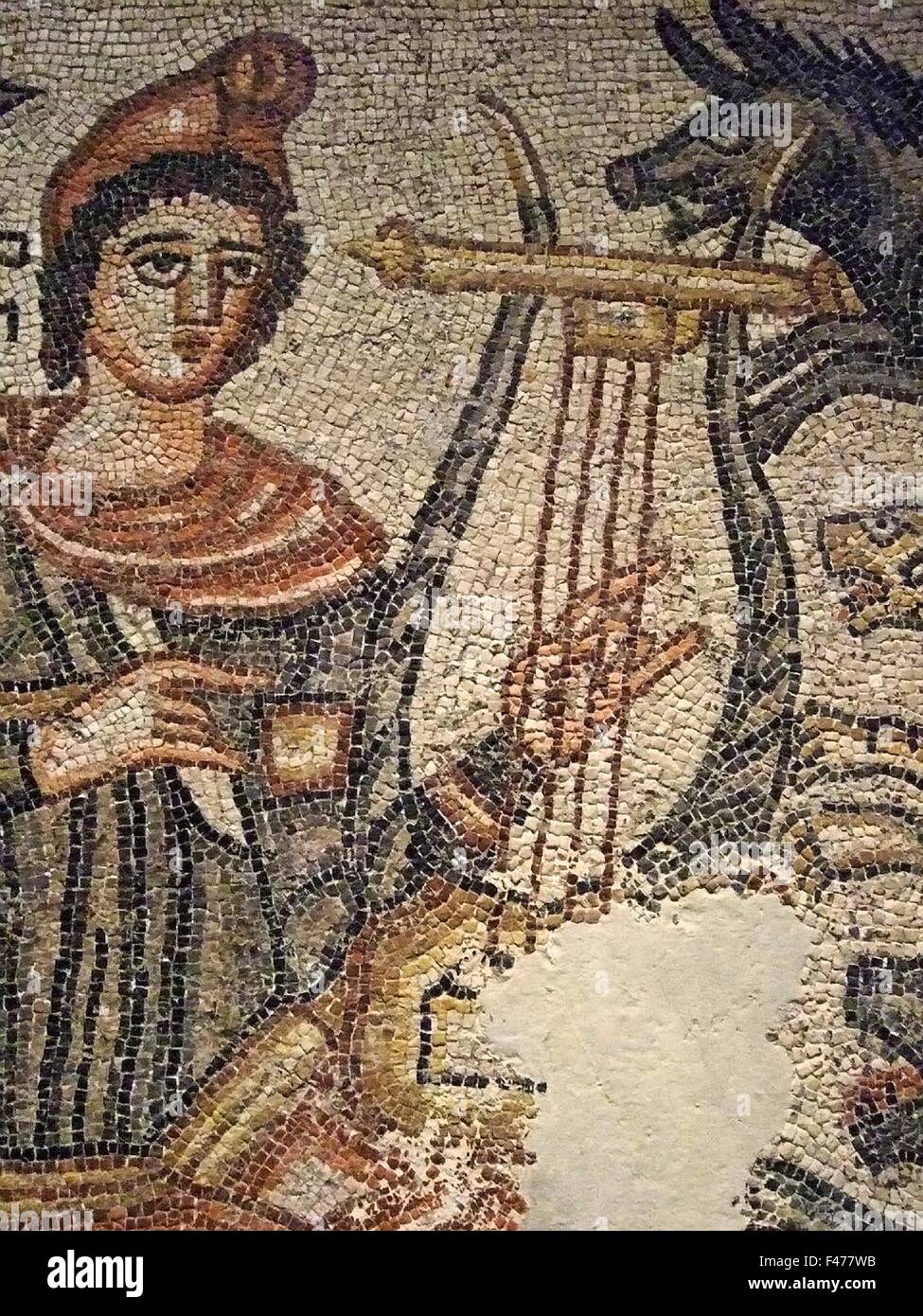 4156.ORPHEUS mosaico, da un periodo bizantino cappella funeraria in Gerusalemme, dettaglio. Foto Stock
